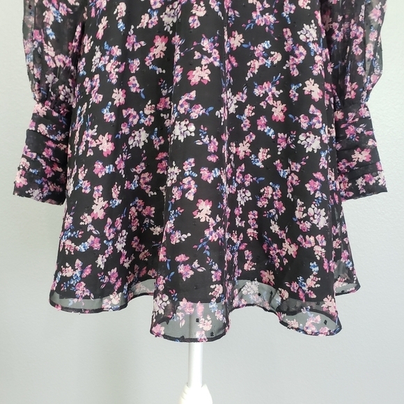 BUDDY LOVE Parker V-Neck Black Floral Print Sheer Long Sleeve Mini Dress Sz XS - Picture 5 of 9